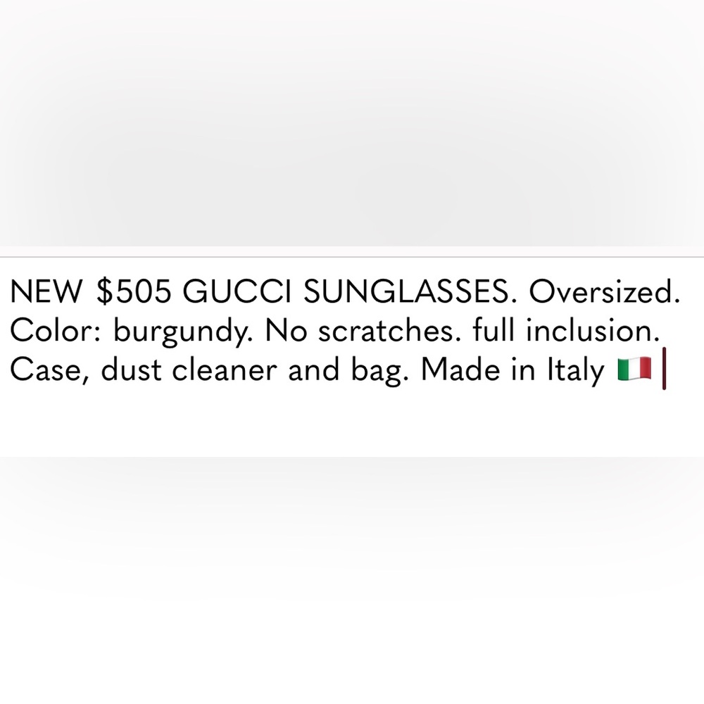 NEW $505 GUCCI SUNGLASSES. Oversized. Color: burgundy. No scratches. STUNNING - Picture 8 of 14
